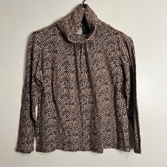 Due Per Due Long Sleeve Cowl Neck Animal Print Brown Shirt - Picture 1 of 8